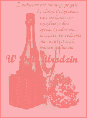 Kartka z prezentami, winem i życzeniami na urodziny